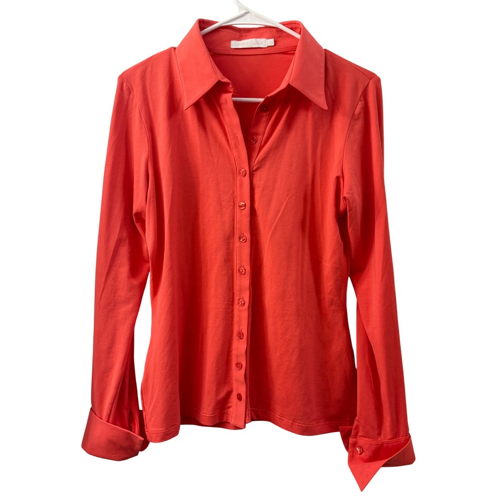 Anne Fontaine Coral Orange Cotton Stretch Button Down Shirt 42/M Quiet Luxury